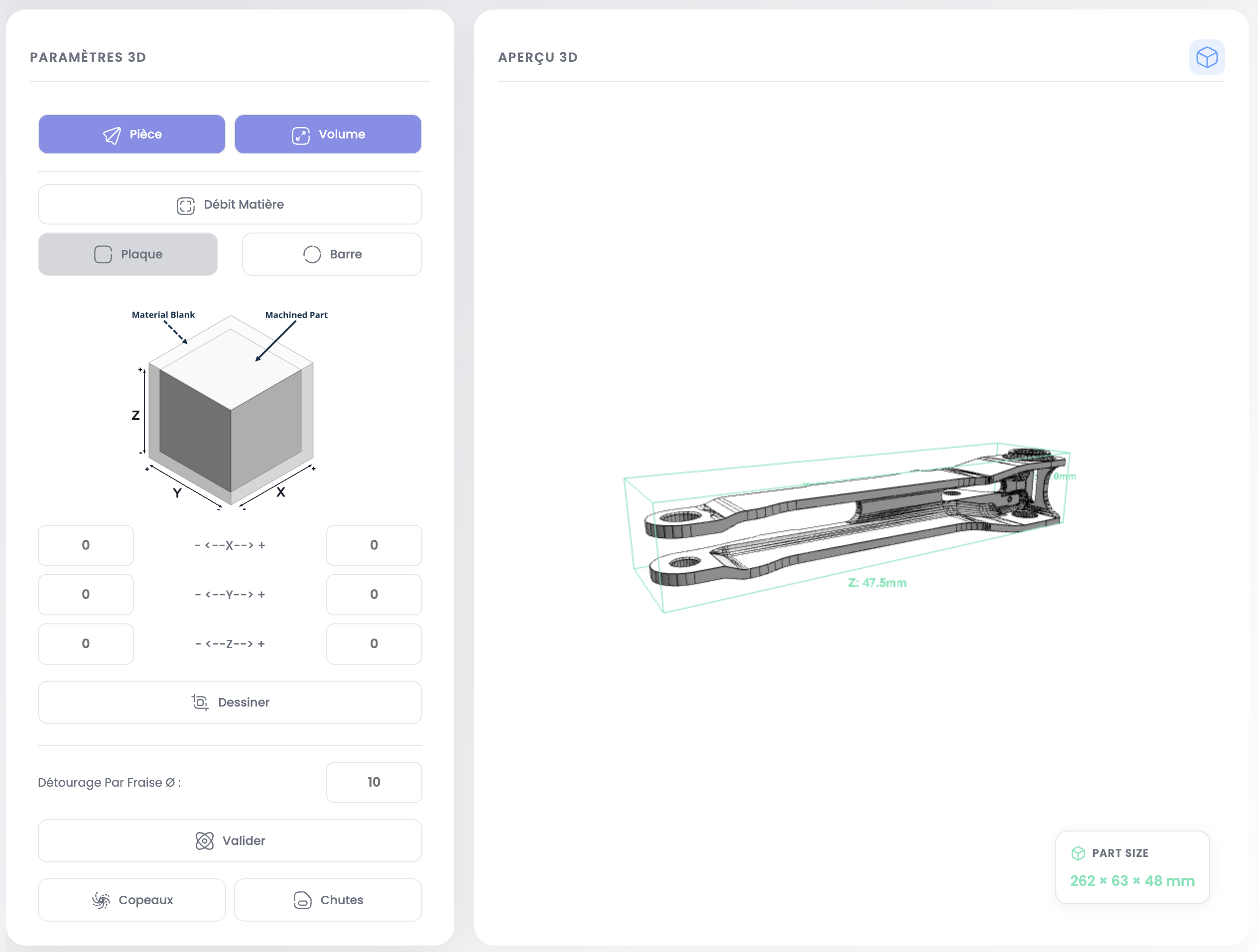 Module 3D — paramètres et aperçu