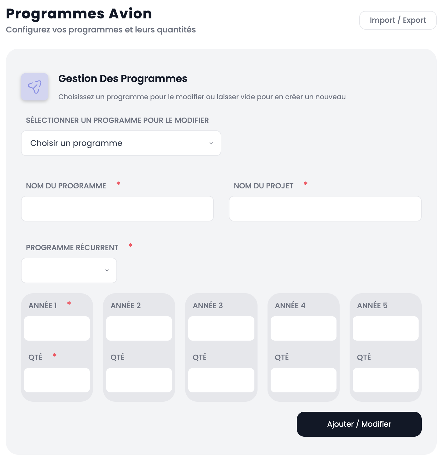 Gestion des programmes