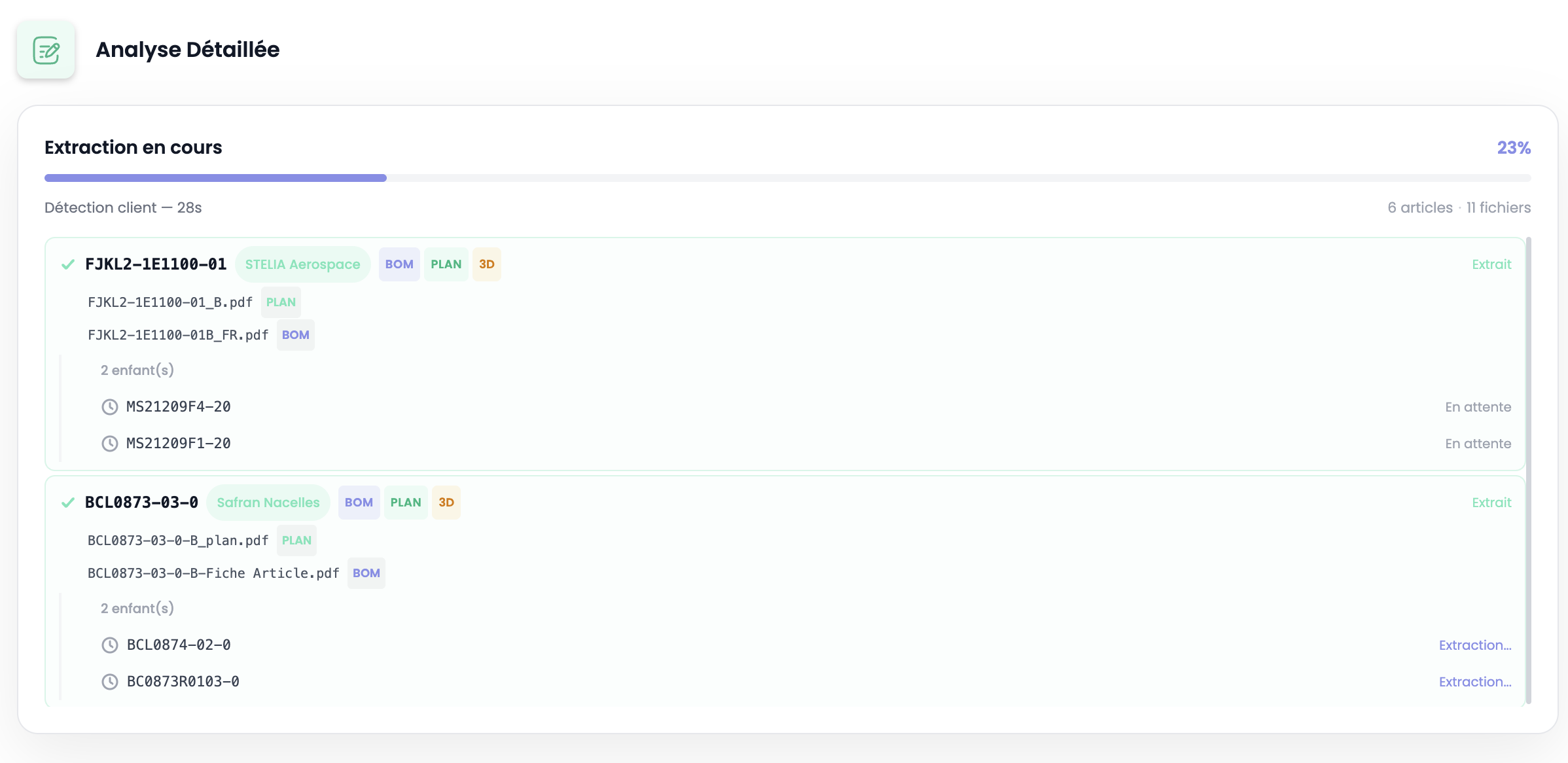 Barre de progression et analyse détaillée