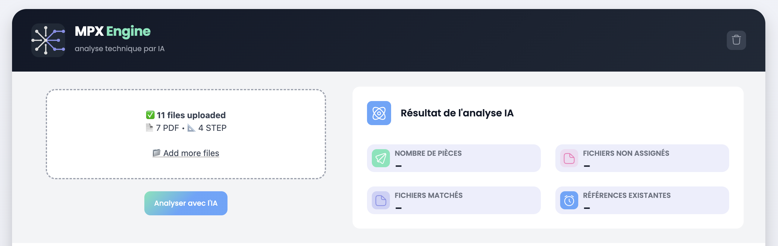 Zone d'import avec drag & drop et statistiques