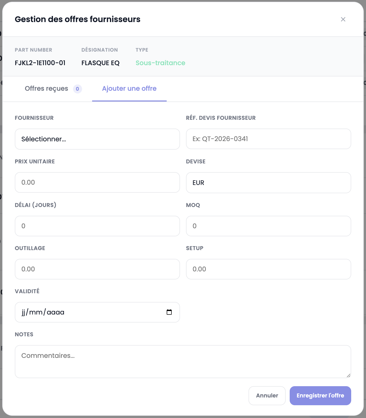 Ajouter une offre fournisseur