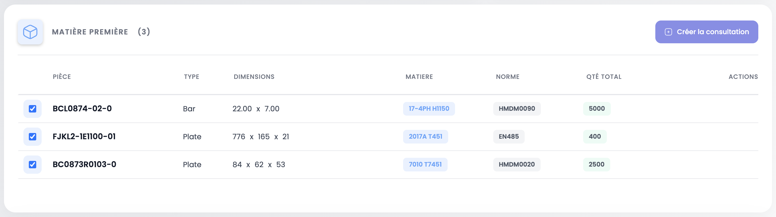 Create consultation — Raw material