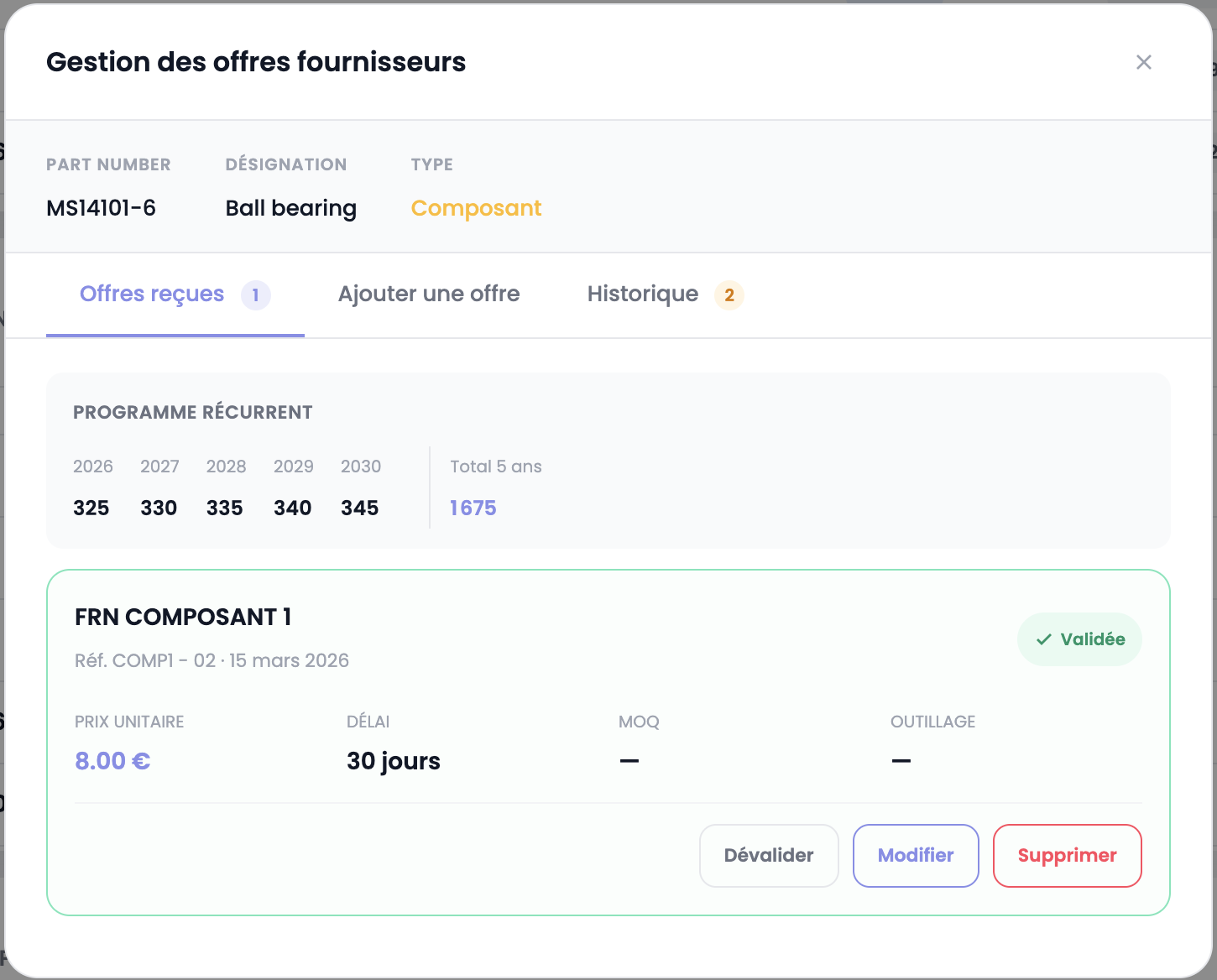 Offres reçues et validation